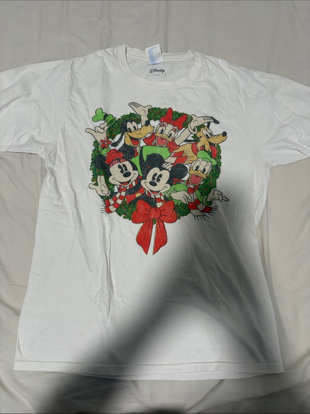 Disney White Holiday Wreath Tee with Mickey & Friends